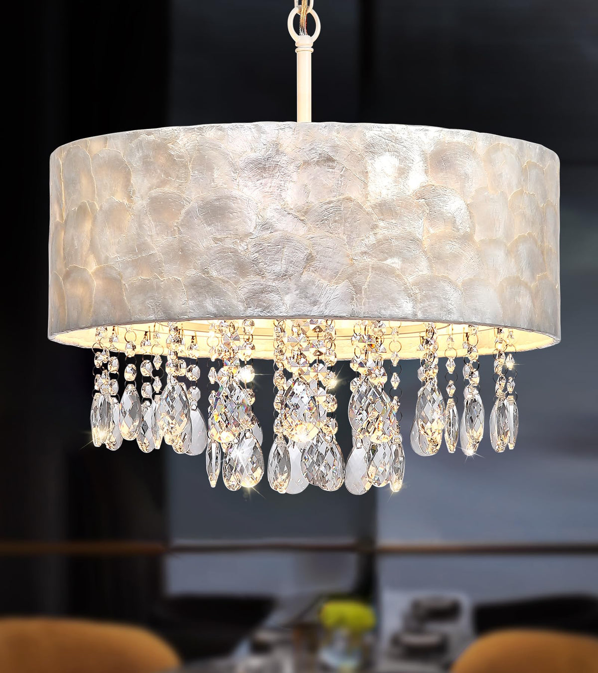 Capiz Shell Drum Chandelier — 4-Light UL-Listed Pendant - Field & Lumen Lighting